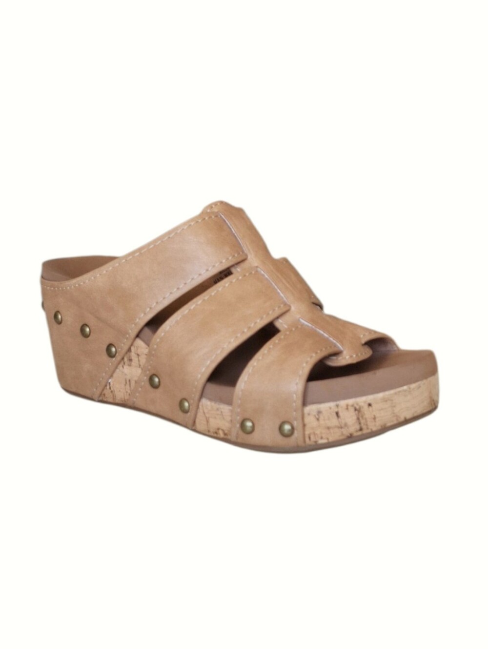 Corkys Tan Faux Leather Cork Platform Wedge Slide Sandals Boho Resort 7
